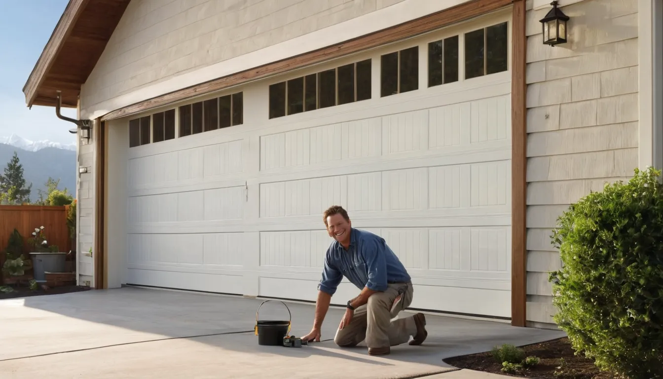 Friendly local garage door provider checking the springs and tracks on a home garage door in Draper